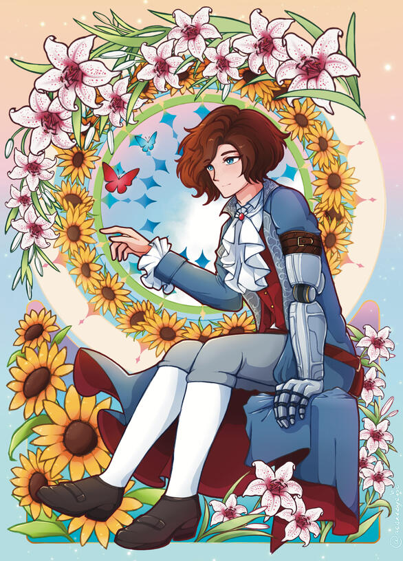 Pinocchio with Stargazer Lilies and Sunflowers