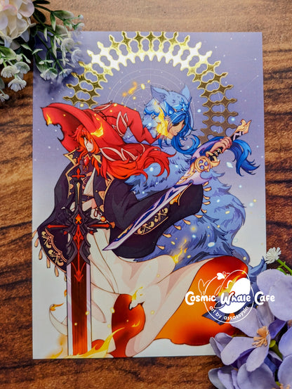 Genshin Impact - The Crimson Empyrean and Blizzard Shade (Diluc/Kaeya) Foil Art Print